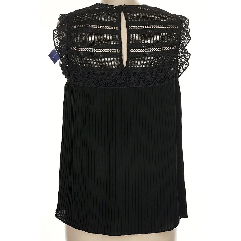 NWT REBECCA MINKOFF Black Sleeveless Lace Pleated Ruffle Detail Top Size Medium